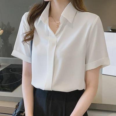 Chiffon Punkt Damen Kurzarm Weißes Hemd - Sommer Professioneller Stil