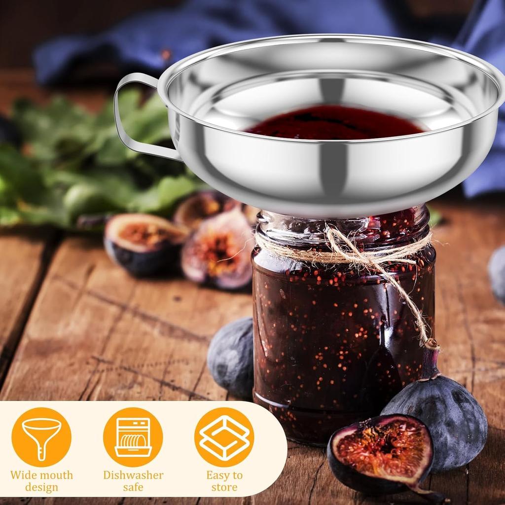 Canning Funnel with Strainer for Wide and Regular Mason Jars - Wide-Mouth Funnels for Kitchen Use - Canning Supplies Kit - Stainless Steel - 3 Pack