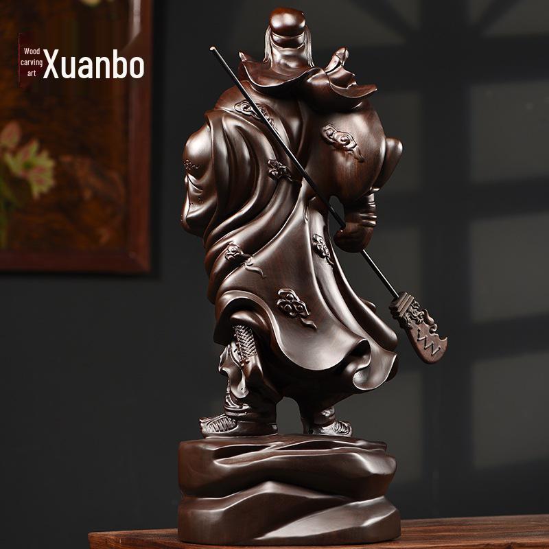 Ebony Guan Gong Solid Wood Statue - Pure Wood Guan Yu Guan Erye Buddha Ornament, Ideal Opening Gift.