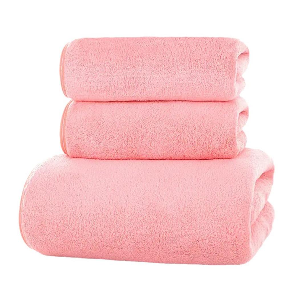 Coral Fleece Quick-Dry Towel Set: Thickened, All-Cotton 3-Piece Collection with Customizable Logo - Bath, Face, and Beach Towels.