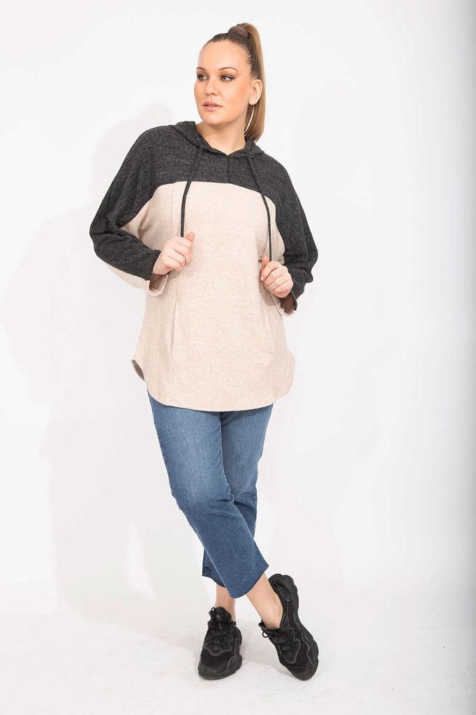 Women's Style Big Size Sweatshirt Plus Size Mink Comfortable Cut Soft Fabric Hooded Sweatshirt With Pockets