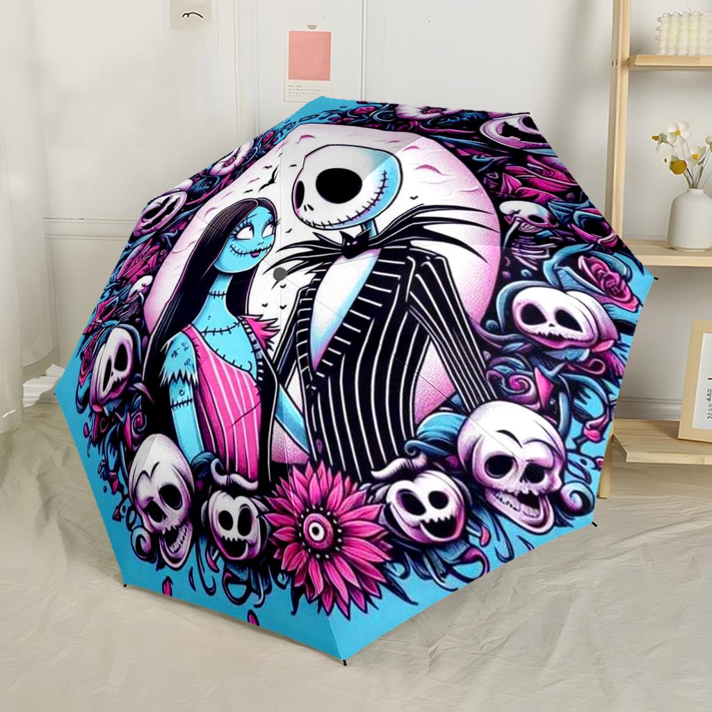 Nightmare Before Christmas Automatischer Regenschirm mit 8 Speichen Langlebiger Kunststoff & Eisen Reiseutensil Eleganter Damenregenschirm Spirituelles Geschenk