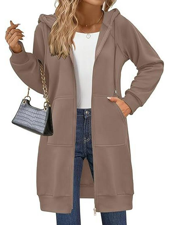 Women's Oversized Fleece Zip-Up Hoodie Sweatshirt - Autumn 2025 Jacket Coat
