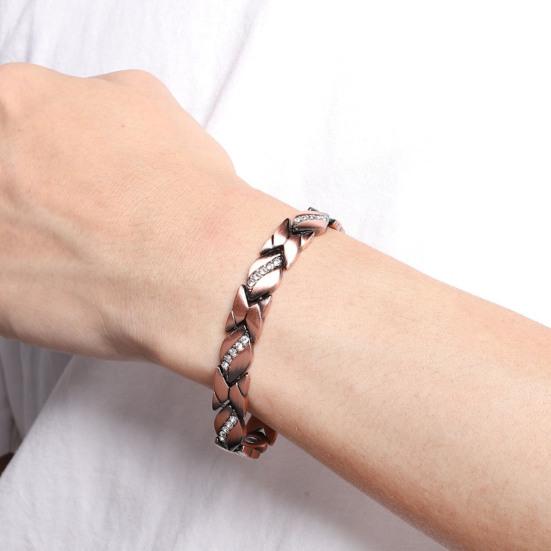Women Bracelet Micro-Paved Rhinestones Inlaid Leaf Design Electroplated Bangle Wrist Jewelry Accessories