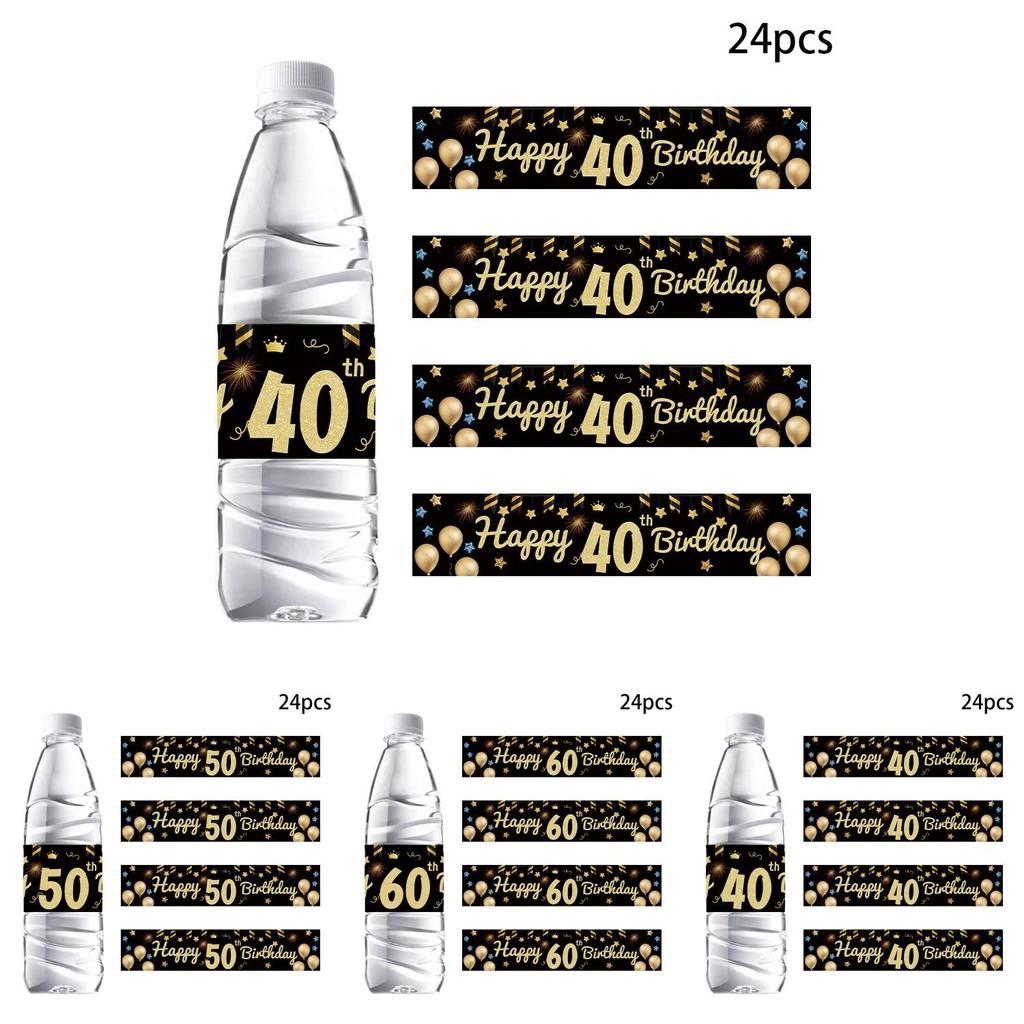 Geburtstagsparty Flaschenaufkleber Set mit Schwarz-Gold-Thema für Altersfeiern im Europa-Stil