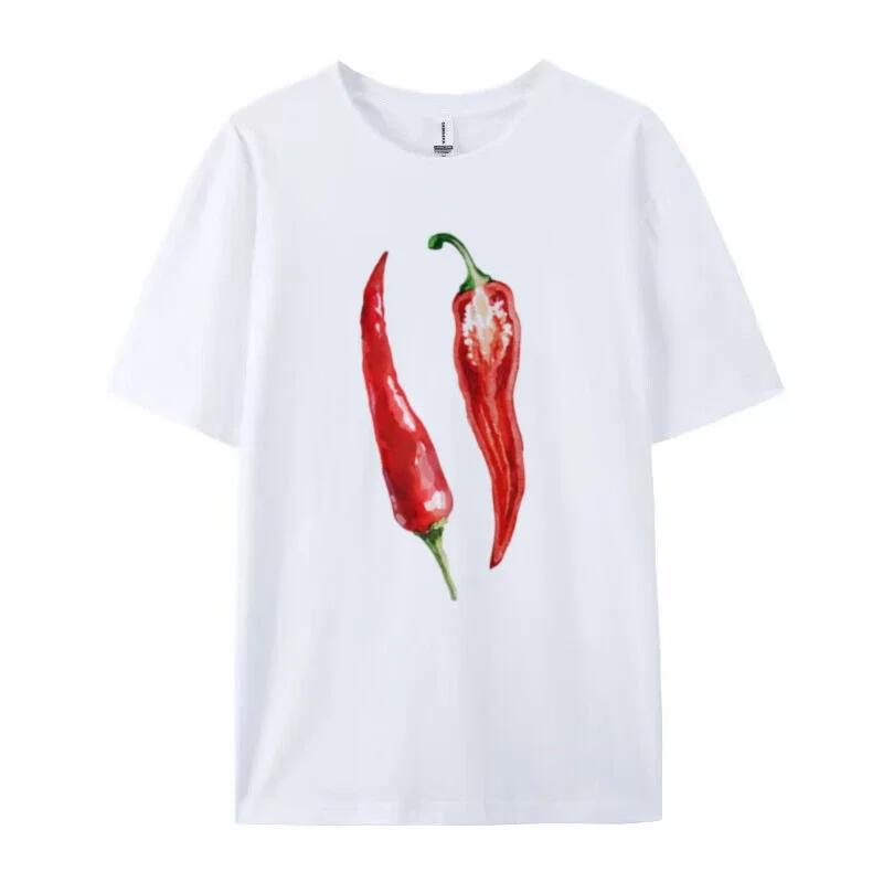 

Cute Vintage Foodie Graphic Tees Y2k Aesthetic Oversized Chili Pepper TShirt Egirl Grunge Streetwear Top Women Fashion Clothing S