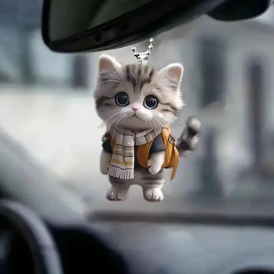 Závěsný přívěsek akrylové ploché kreslené zvíře kočka Car Ornament přívěsek na klíče vánoční
