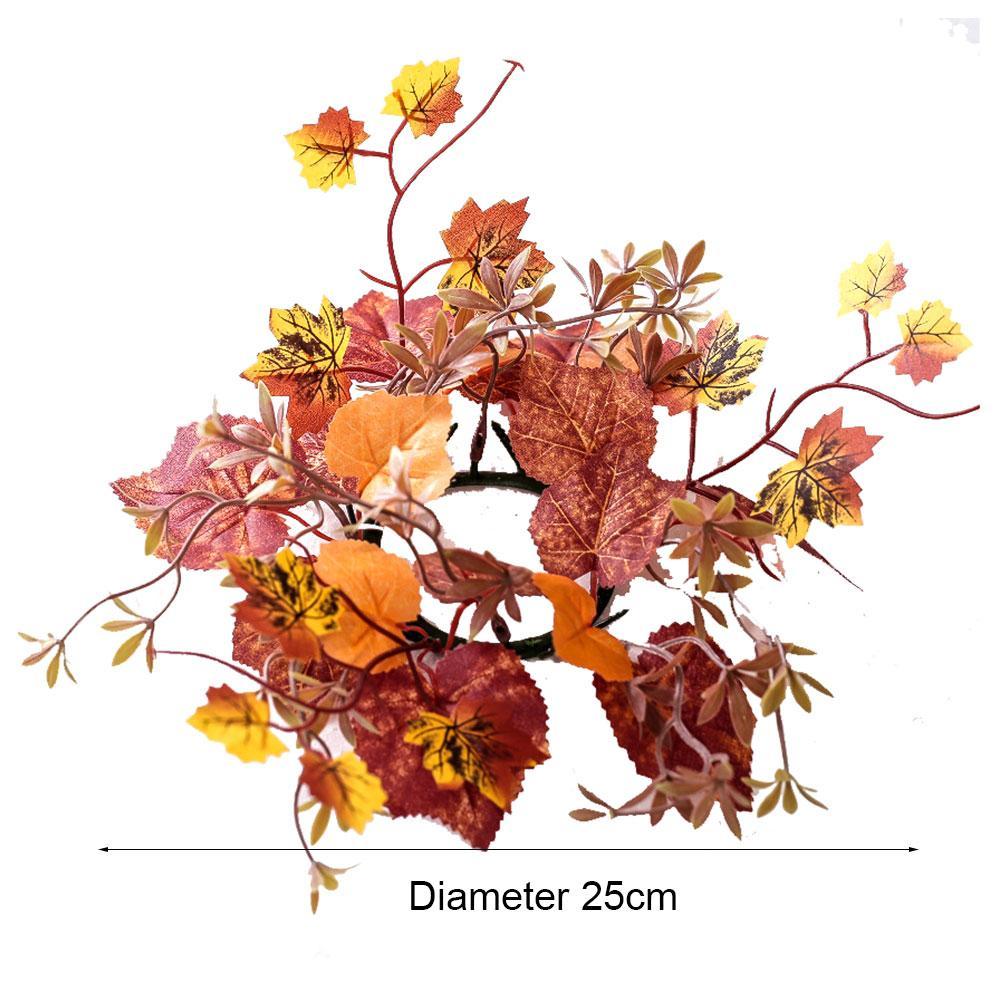 Fall Candle Ring 9.8Inch Maple Leaves Harvest Day Wreath Ring Holder Small Wreath Pillar Candle Holder Farmhouse Wreath Festival