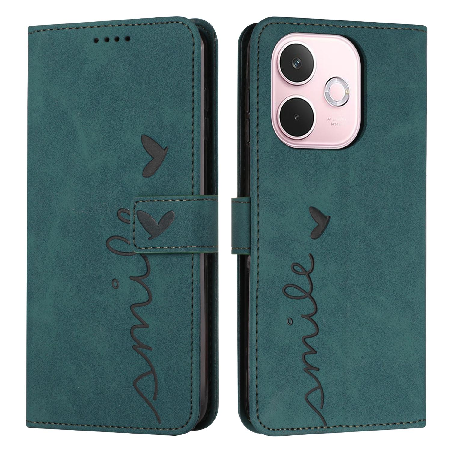 

For Oppo A5 Pro 5G Case Viewing Stand PU Leather Phone Cover Imprinted Heart Pattern Green