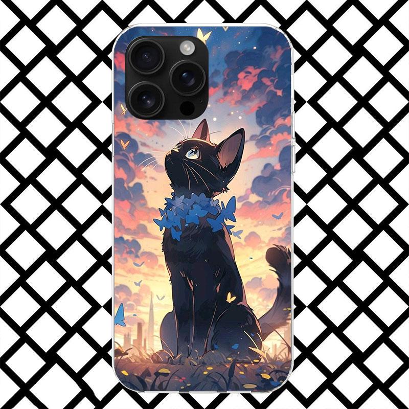 

Anime Cute Black Cat Meow Phone Case for iPhone 17 Air 16 16E 15 14 Plus 13 Mini 12 11 Pro Max 7 8 + SE 2020 Soft Cover Fundas 1 iPhone 15 Plus