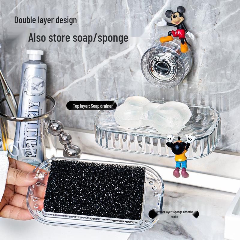 Wall-Mounted Double-Layer Vacuum Suction Soap Dish with Draining Function