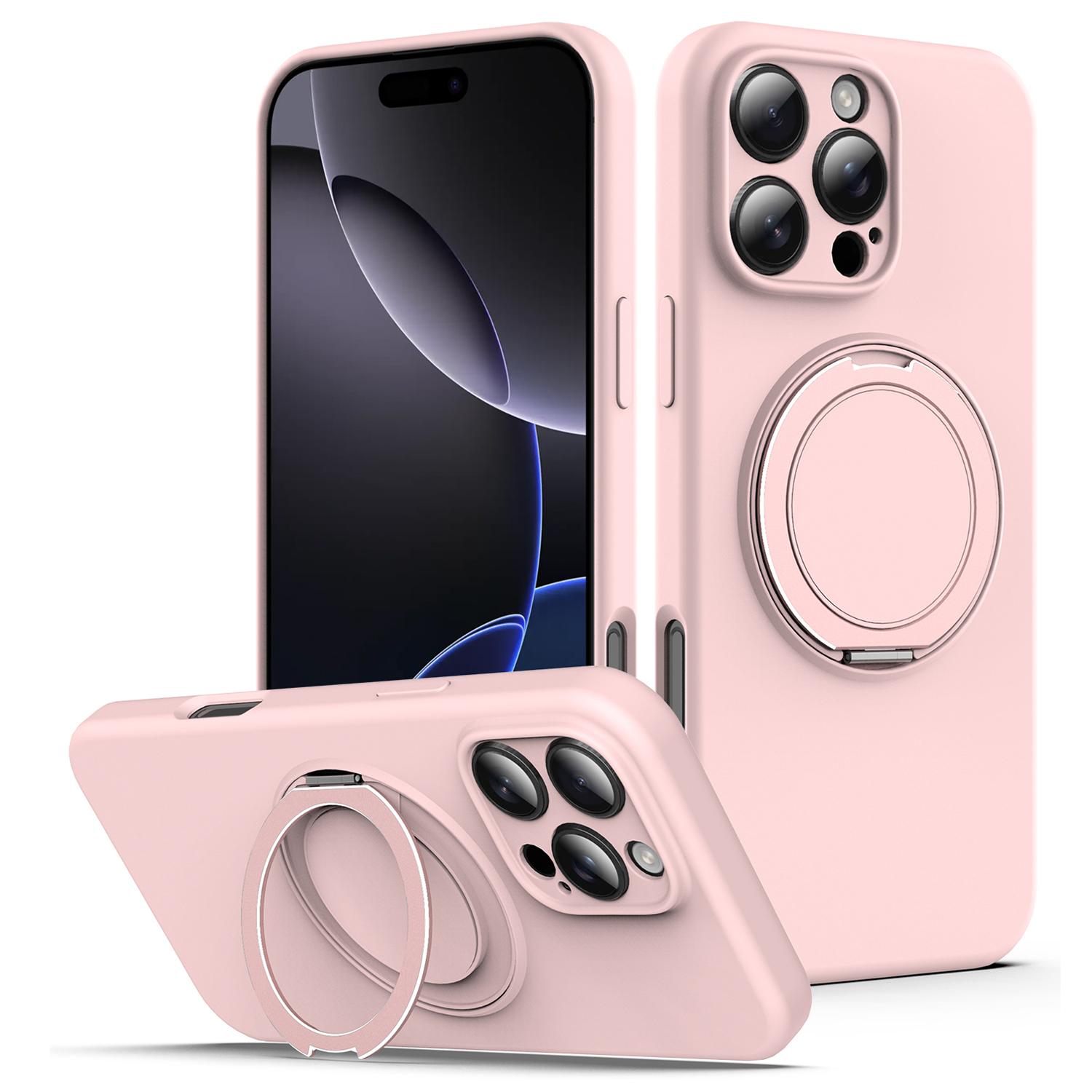 

For iPhone 15 Pro Max Case Compatible with MagSafe Metal Kickstand PC+Silicone Phone Cover Pink