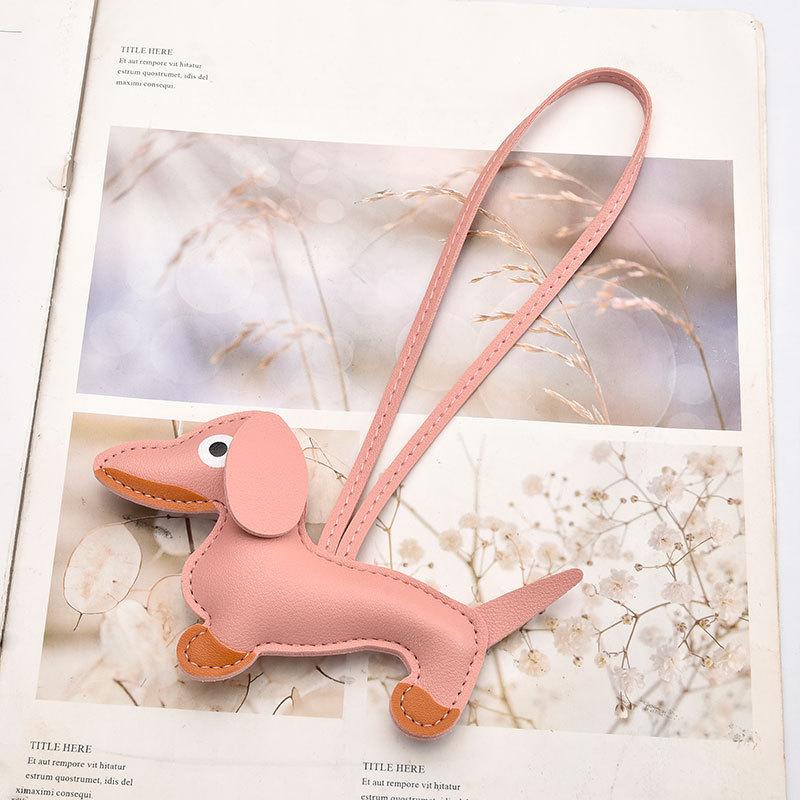 Dog Keychain Pendant Pu Leather Cartoon Pet Bag Charm For Keys And Phones