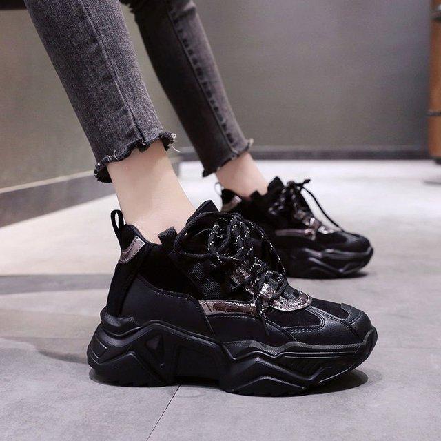 

Модные Нескользящие кроссовки на платформе, женская повседневная обувь, увеличивающая рост, бег, прогулки, тренировки, бег, открытый тренажерный зал 35 чёрный