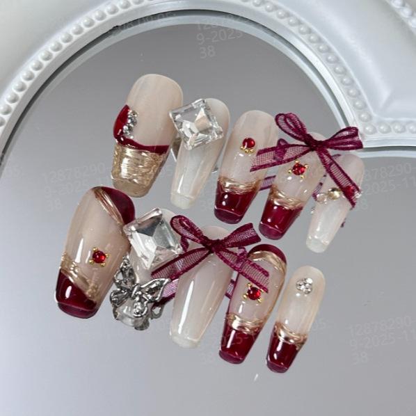Ankara Rot Handgefertigt Aufhellend Französisch Abnehmbar Nagelkunst Herbst/Winter Tragen