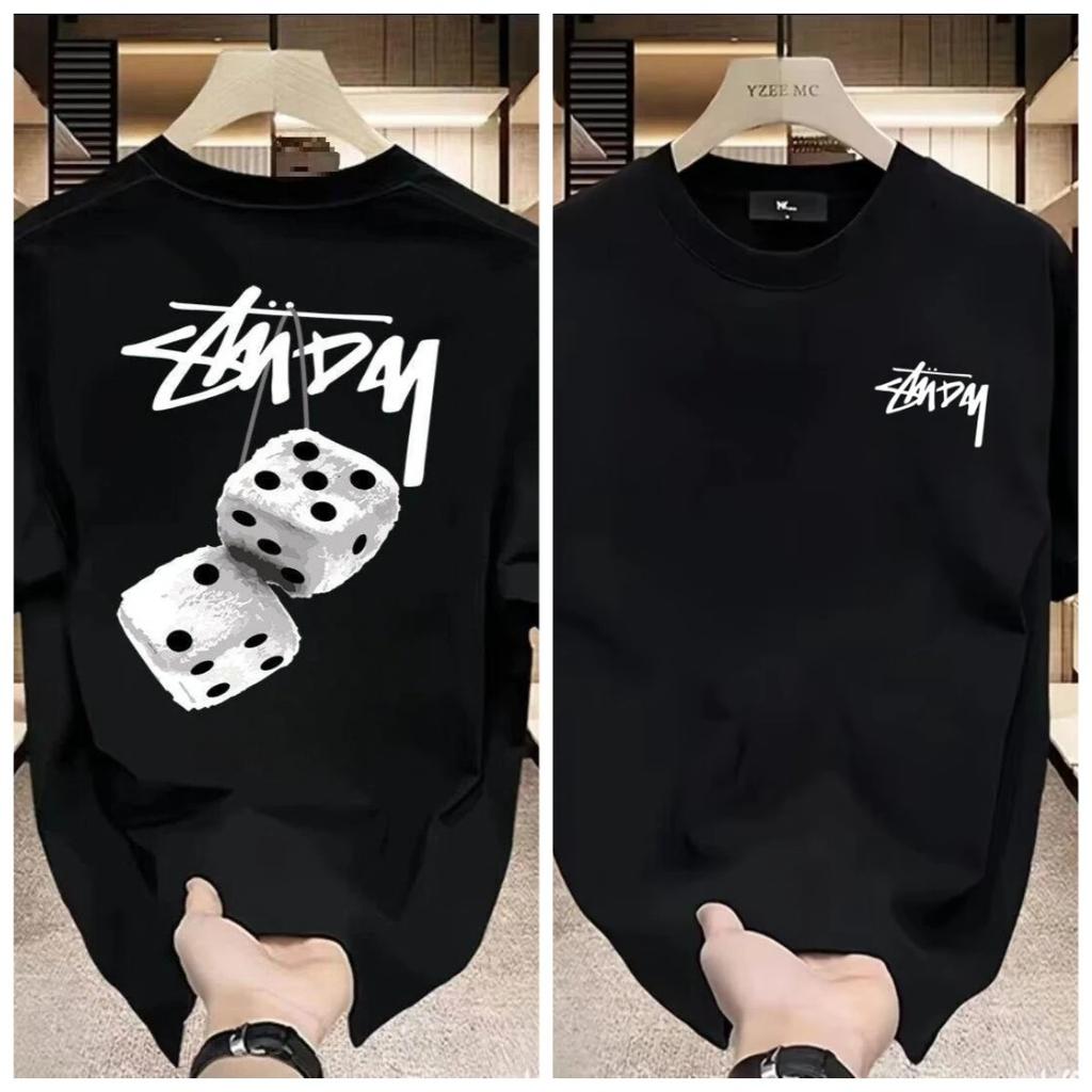 Nova Camiseta de Algodão Puro para Homens de Verão, Manga Curta, Estampada com Desenhos Animados da Moda, Manga Meia-manga, Gola Redonda, Solta, Tamanho Grande, Camada Base