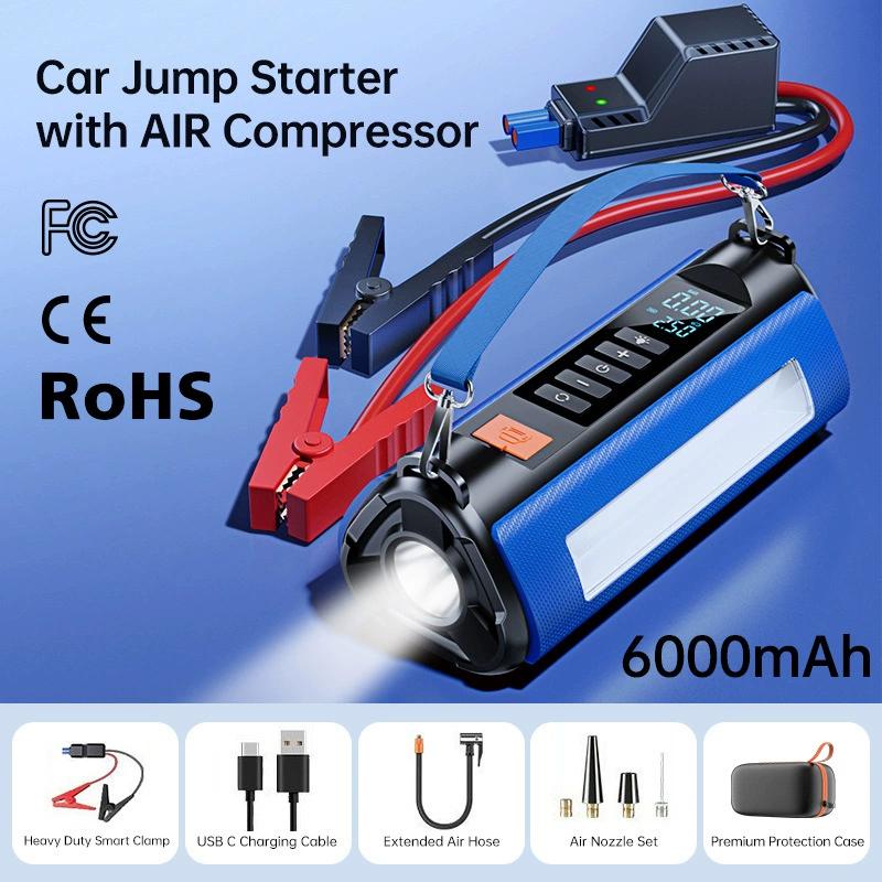 

Умный автомобильный аварийный запуск воздушного насоса уличный портативный многофункциональный большой емкости для накачивания шин мощный легкий портативный воздушный компрессор с сумкой EVA 6000 mAh синий