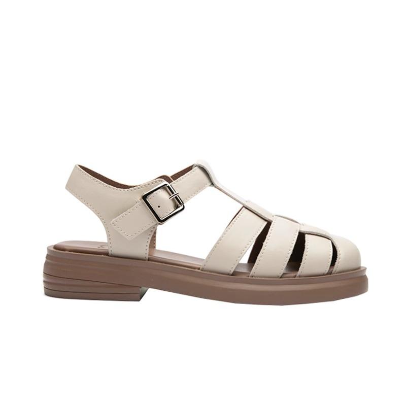 Ugly hiding artifact~ Casual fashion woven pig cage shoes leather soft-soled bag head thick-soled Roman sandals summer women's shoes
