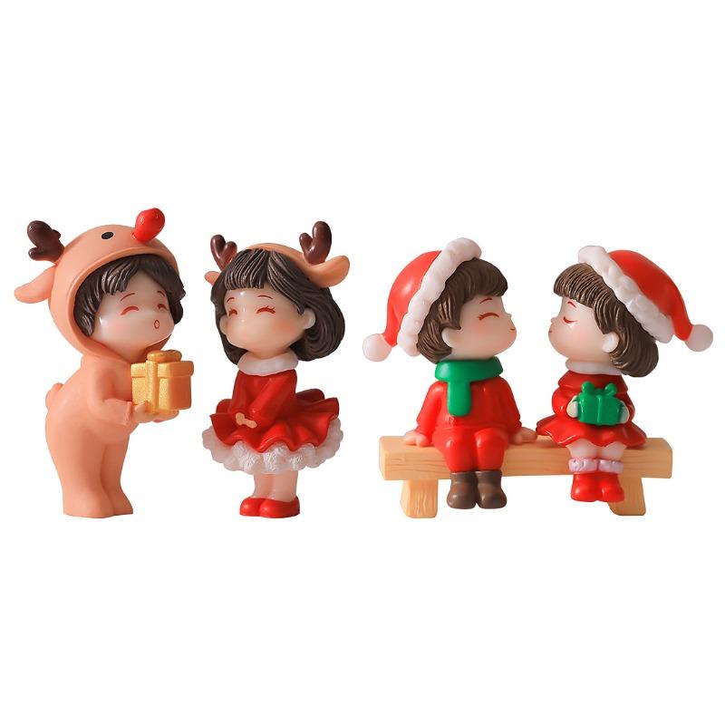 Cute Micro-landscape Christmas Couple Figurines Gifts Decorative Accessories Desktop Trinkets