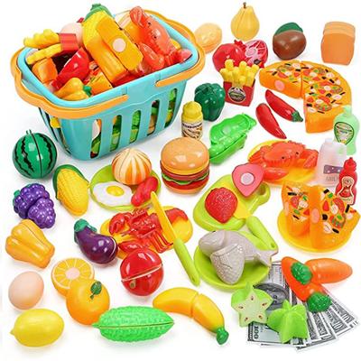 Play House Set Toy HOLYFUN 100 Piece Set Kitchen Set Passes Toy Safety Standards Pretend Play DIY Seafood Vegetables Fruits Hamburger with Storage Bag