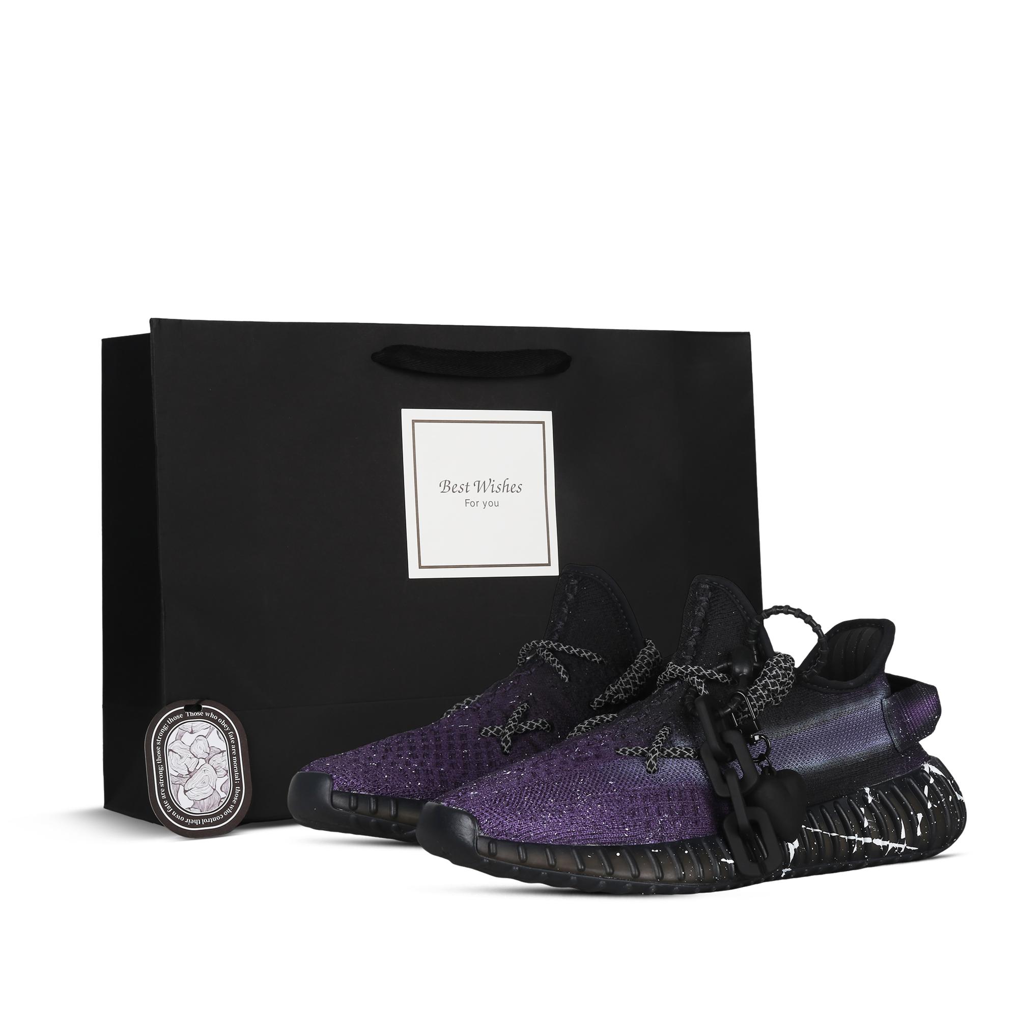 

Adidas Originals Yeezy Boost 350 V2 Night Song Ink Splatter Slip Resistant Low top Casual Shoes Unisex Black Purple HQ4540(Team368-) 42⅔