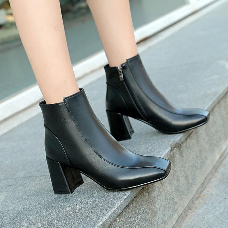 Fashion Women's Ankle Boots Autumn 2024 Fashion New Square Toe Red High Heel Shoes Casual Woman Black Side Zipper Short Boot Botas Mujer