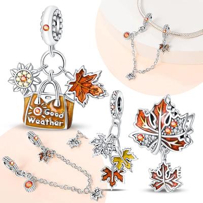 Charms Plata Silver Colors Autumn Series Maple Leaves Charm Beads Fit Bracelet DIY Fine Jewelry Gift for Women