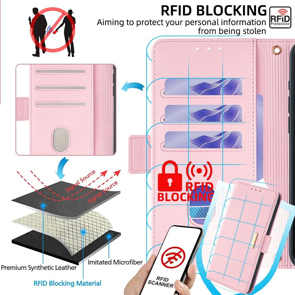 For Motorola Edge 50 Neo 5G/Moto S50 5G/Thinkphone 25 5G Leather Wallet Case RFID Blocking Stand Cover with Hand Strap
