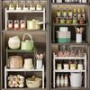 Tabletop Kitchen Storage Rack White Plastic Double Layers Telescopic Kitchen Shelf Organizer for