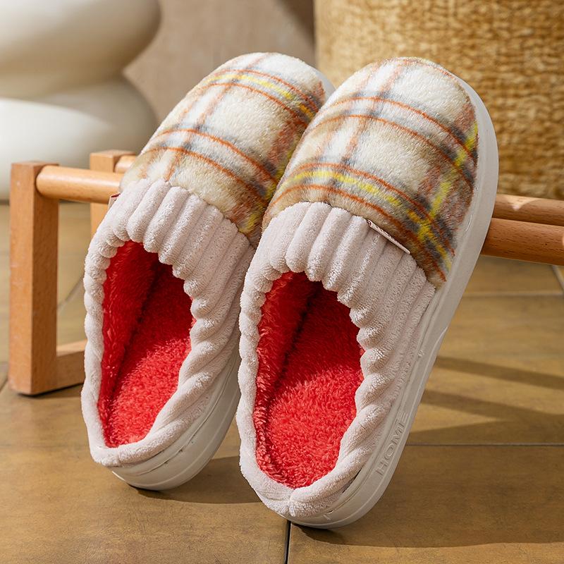 Cotton slippers autumn and winter couple thick-soled velvet wear-resistant home dormitory thermal shoes