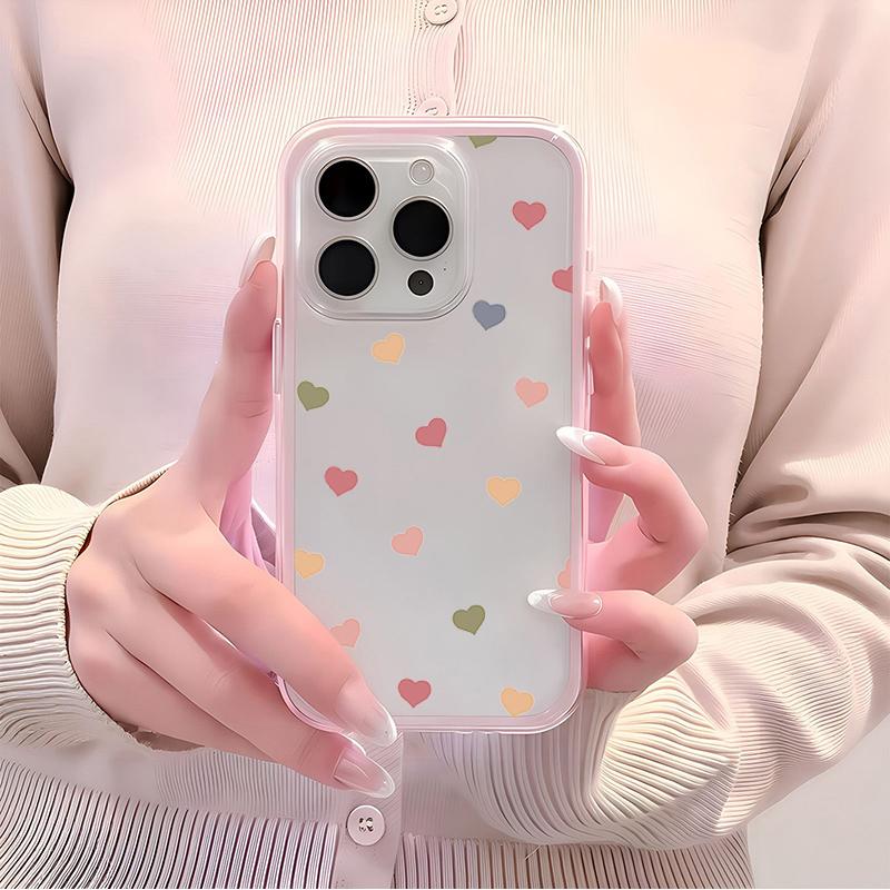 Cute Colorful Love Pattern TPU Transparent Phone Case For iPhone 17 Pro Max 11 12 13 14 15 16 Pro Plus Shockproof Soft Cover