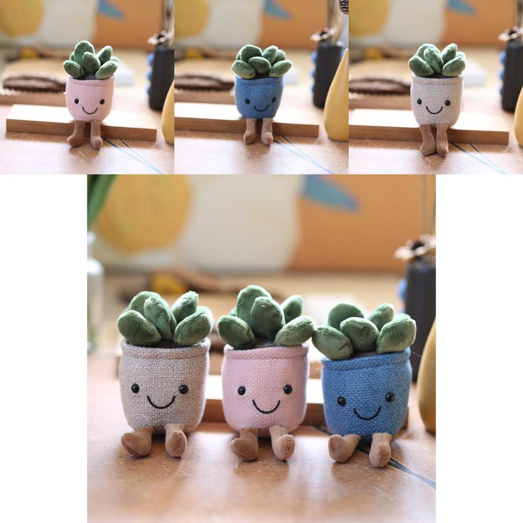 Plush Succulent Potted Plant Decor With Keychain Attachment For Home Office Use