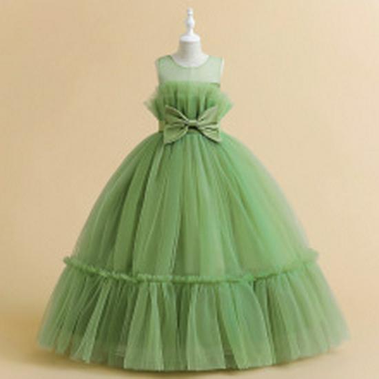 Girls' Mesh Bow Dress with Flutter Sleeves - Fashionable Catwalk Style