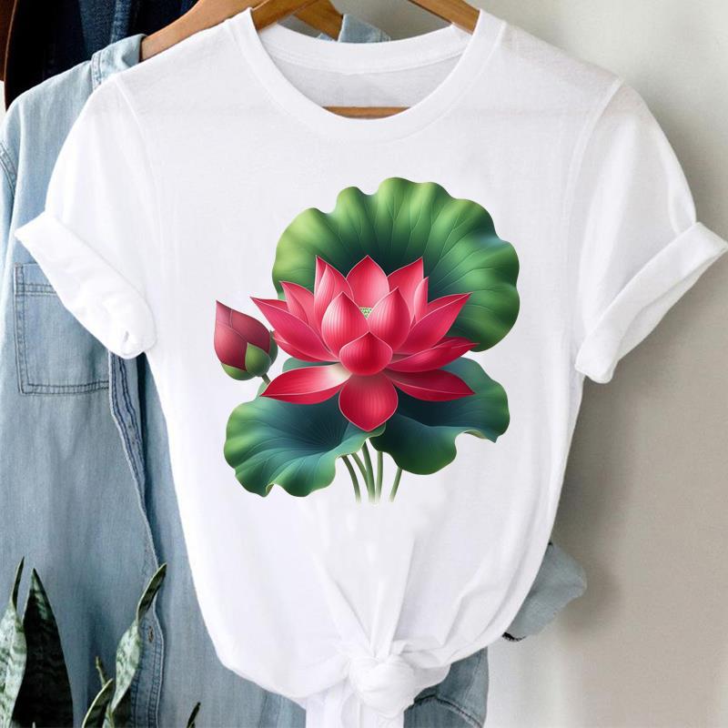 (Asian Size) watercolor flower style cute Printed Female Clothing Women Tee Lady  T Shirt  Casual Fashion Top Graphic Short Sleeve T-shirts