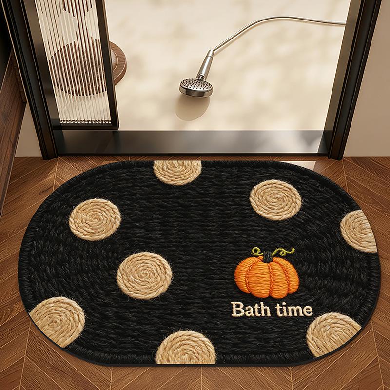 Colorful Pumpkin Anti-slip Bathroom Mat – Water Absorbent Decorative Floor Rug 40x60cm [Linen]