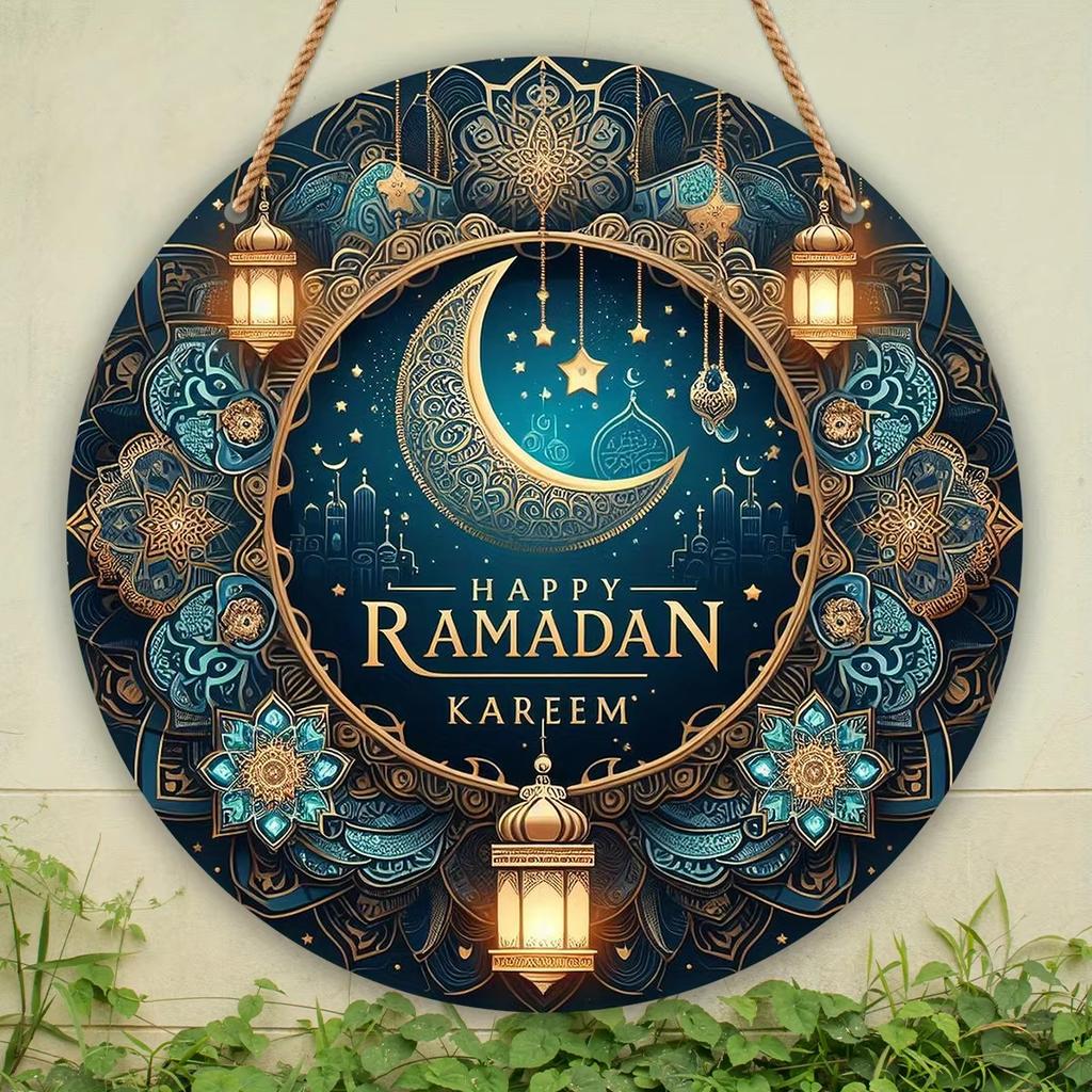 1pcs Ramadan Mubarak Party Moon Star Decoration Eid Al Adha Hanging Round Acrylic Decoration Suitable for Islamic Muslim Parties