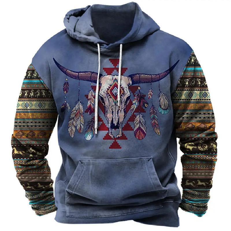 

2026 Fall Vintage Print Hoodie Western Cowboy Hoodie Sweatshirt Everyday Casual Oversized Pullover Vintage Street Wear 5XL