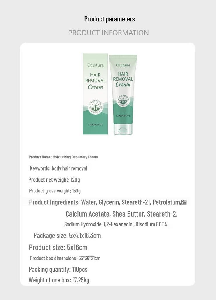 OCEAURA Gentle Moisturizing Hair Removal Cream for Smooth, Delicate Skin