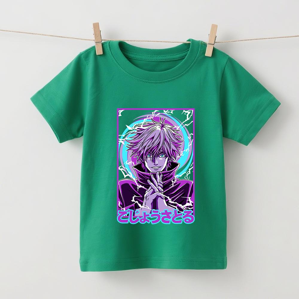 Jujutsu Kaisen Gojo Anime Print Cotton Tee for Kids Boys Girls Short Sleeve Casual Soft Daily Wear Comfortable T Shirts