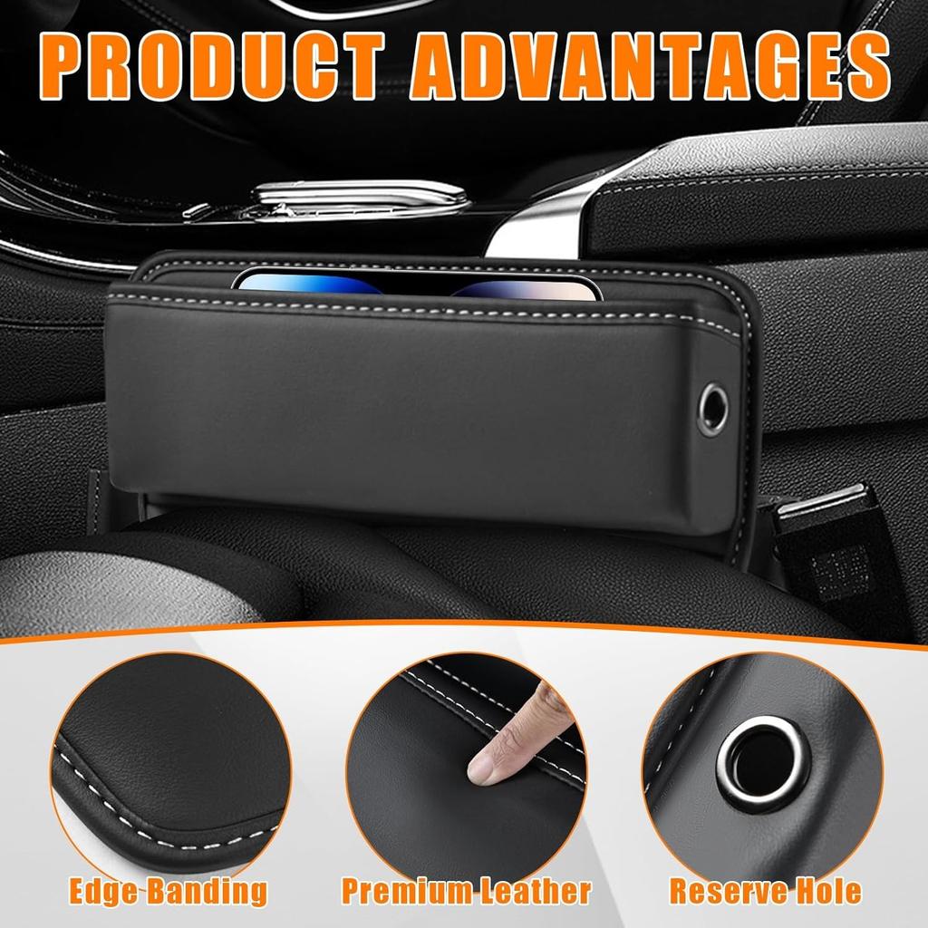 Premium Leather Car Seat Gap Organizer Side Pocket Organizer Black