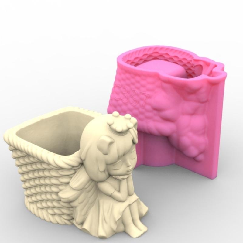 Flower Pot Silicone Mold 3D Angel Girl Succulent Planter Concrete Mold DIY Craft Resin Epoxy Mold DIY Pen Holder Decor