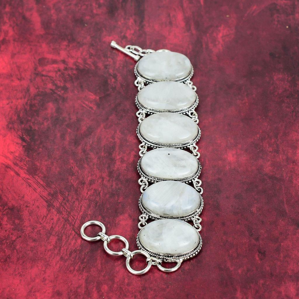 Regenbogen Mondstein Handgemachtes Armband, 925 Sterling Silber Schmuck für Sie, Mondstein Edelstein Schmuck Verstellbares Armband für Sie