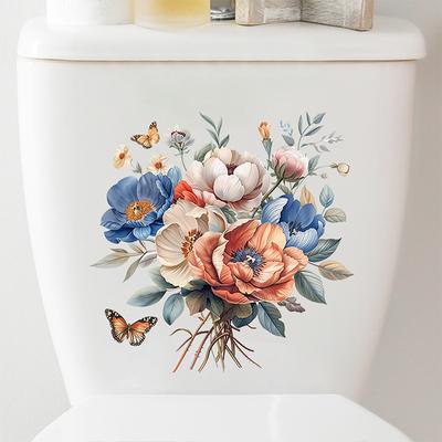 Banyo Tuvalet Çıkartmaları Çiçek Kelebek Desen Banyo Dekorasyonu Kendinden Yapışkanlı Boyama Su Geçirmez Tuvalet Kapağı Çıkartması