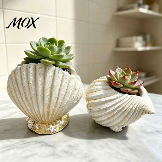 Unique Conch Shaped Vase Seashell Succulents Planter, Resin Ocean-Themed Flower Pot with Drainage Hole, Planter Beach Shell for Home Garden