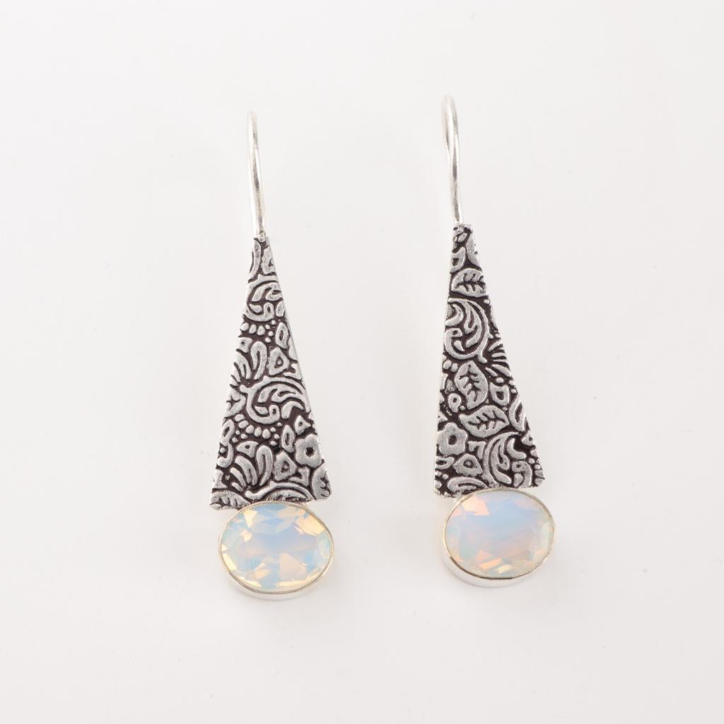 Natürlicher Milchopal Edelstein 925 Sterling Silber Schmuck Handgefertigte Ohrringe 1.9" EE-165-20