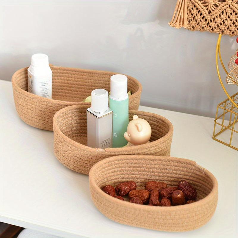 Cotton Cord Storage Basket Storage Box Tabletop Sundries Cosmetics Snack Porch Hand-woven Cotton Cord Storage Basket Oval