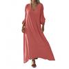 Women's Loose V-neck Solid Color Long Sleeve Dress