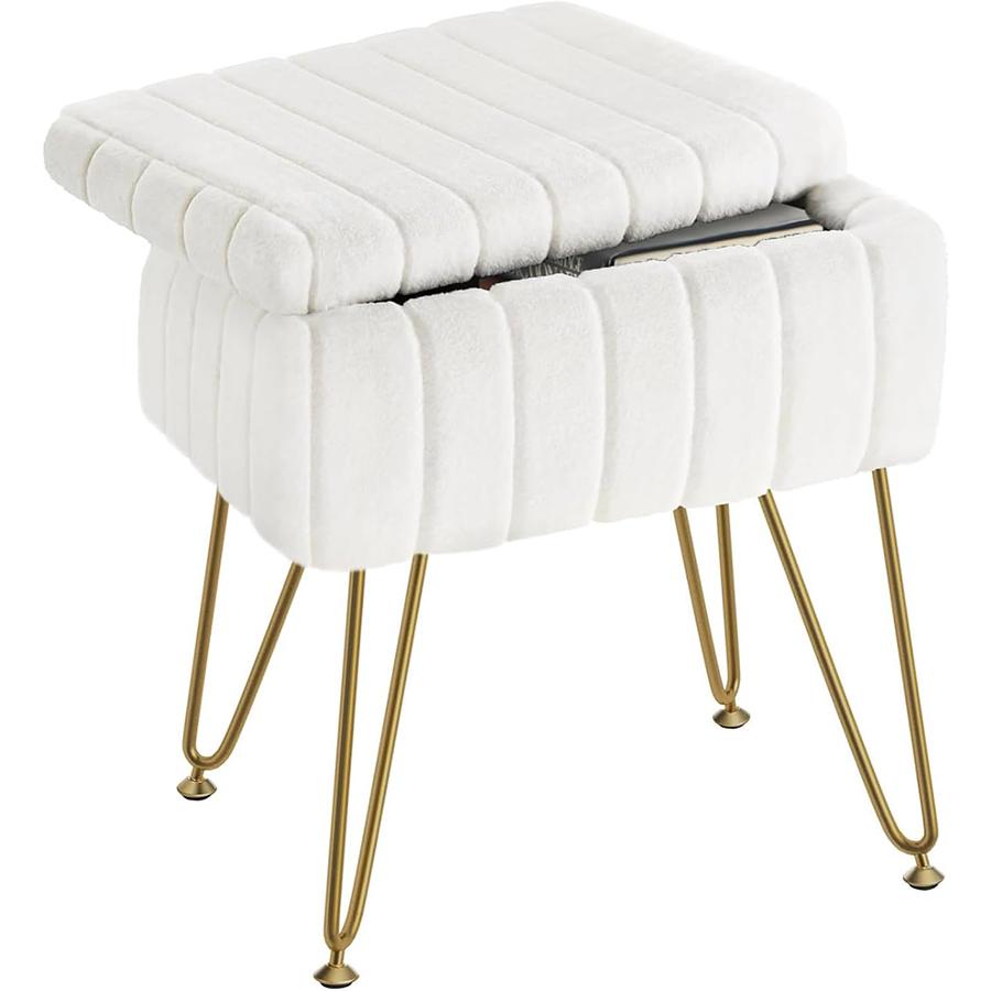 

Стул туалетного столика из искусственного меха с местом для хранения, мягкий пуфик 40*30*50 см, 4 металлических ножки с противоскользящими ножками, мягкое сиденье с меховой подкладкой, современные многофункциональные стулья