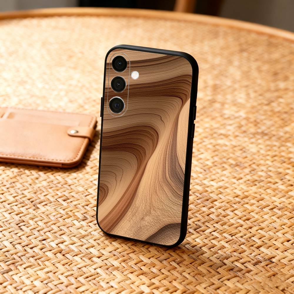N-Natural W-Wood G-Grain Art Phone Case For Samsung  A73,72,71,A52,51,40,41,A22,A32,31,A13, Soft Black Shell