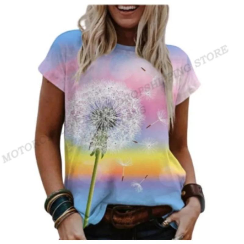 Dandelion 3d Print T-shirt Women Fashion T-shirts Floral T Shirt Harajuku Short Sleeve Tops Tees Fitness Breathable Girls Tshirt